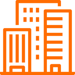 Simple line icon of tall buildings.