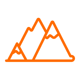 Simple line icon of a cliff and mountains.