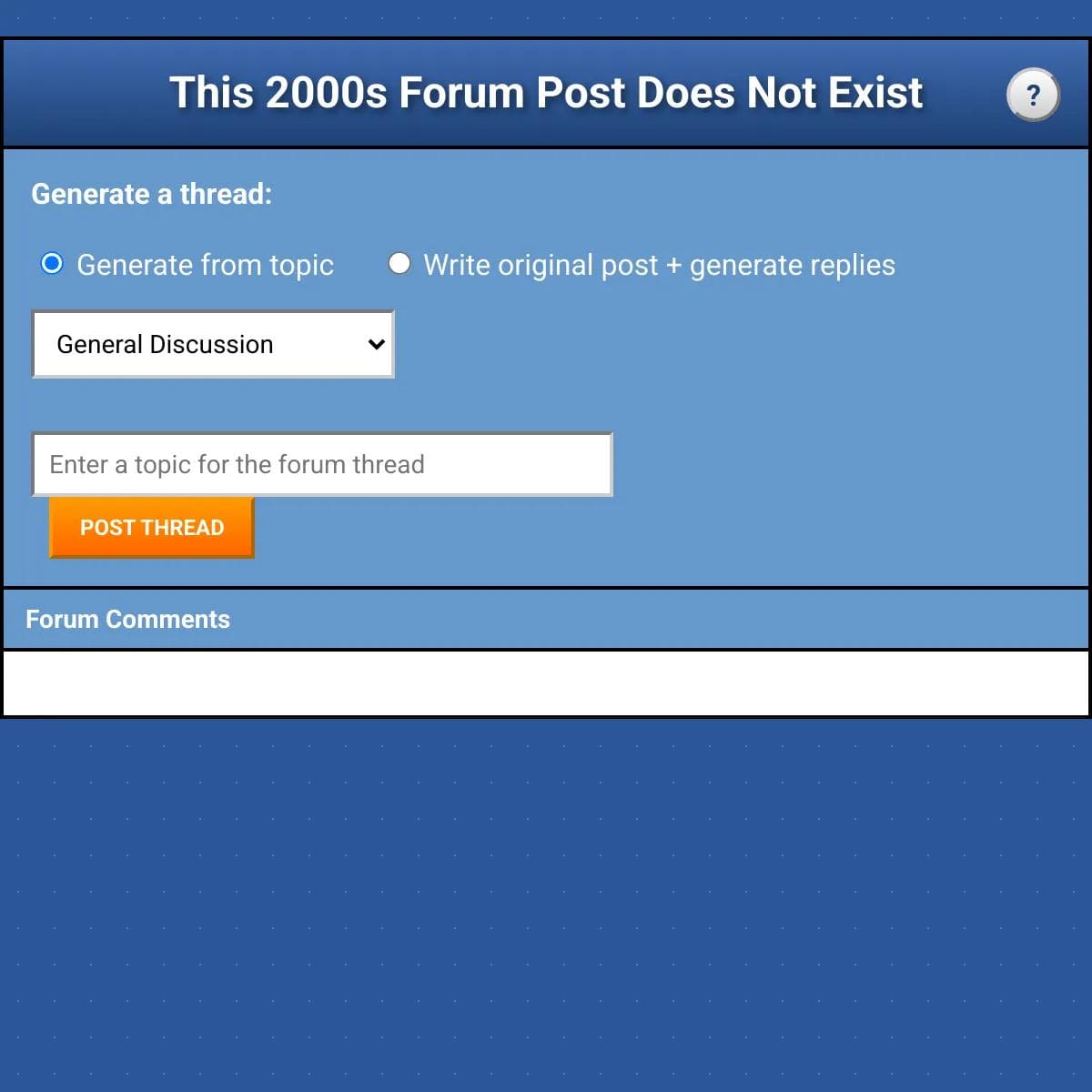 Blue forum page titled The 2000s Forum Post Does Not Exist.
